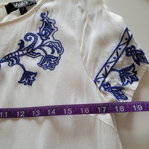 Lulus white and blue embroidered shift dress - Picture 6 of 12